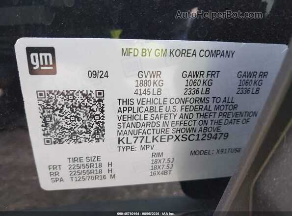 KL77LKEPXSC129479 2025 CHEVROLET TRAX Black Engine compartment view
