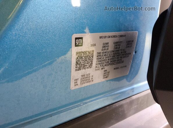 KL77LKEPXSC154530 2025 CHEVROLET TRAX Синий Вид наклейки с VIN-кодом