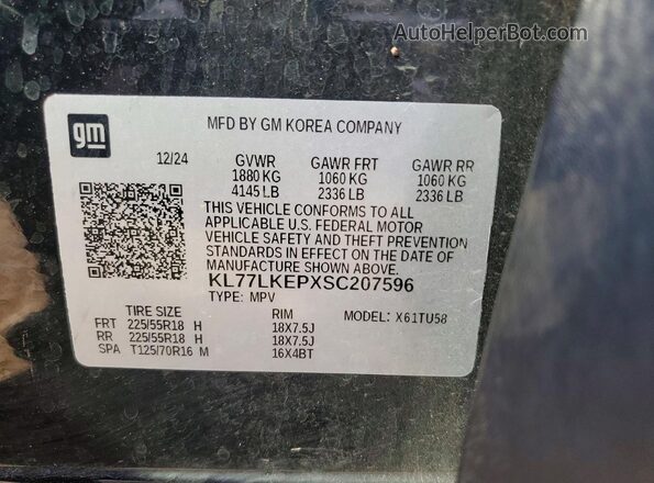 KL77LKEPXSC207596 2025 CHEVROLET TRAX Black VIN կոդի պիտակի տեսք
