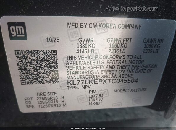 KL77LKEPXTC045504 2026 CHEVROLET TRAX Black Вид підкапотного простору