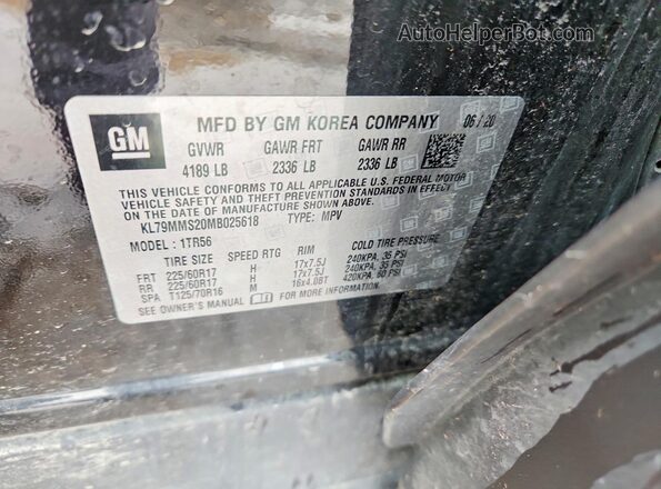 KL79MMS20MB025618 2021 CHEVROLET TRAILBLAZER Black Вид наклейки з VIN-кодом