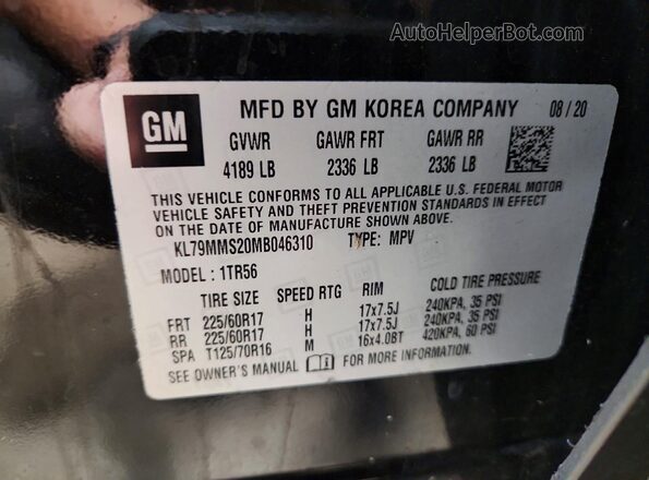 KL79MMS20MB046310 2021 CHEVROLET TRAILBLAZER Black VIN sticker view