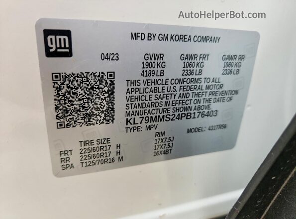 KL79MMS24PB176403 2023 CHEVROLET TRAILBLAZER White 360 interior view