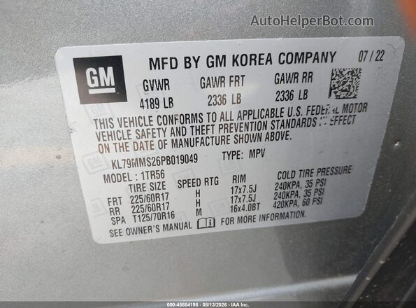 KL79MMS26PB019049 2023 CHEVROLET TRAILBLAZER Silver Շարժիչի բաժամունքի տեսք