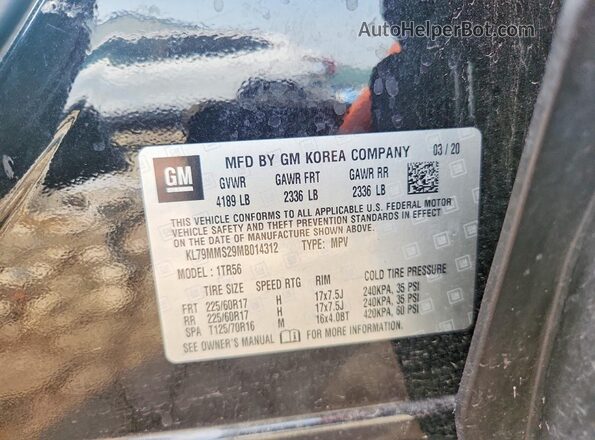 KL79MMS29MB014312 2021 CHEVROLET TRAILBLAZER Black Vista de la etiqueta del VIN