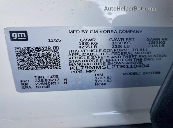 KL79MMSL2TB110404 2026 CHEVROLET TRAILBLAZER Белый Вид подкапотного пространства