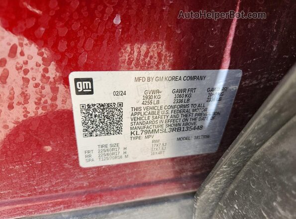 KL79MMSL3RB135448 2024 CHEVROLET TRAILBLAZER Maroon Engine compartment view