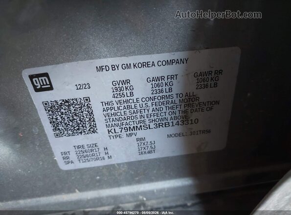 KL79MMSL3RB143310 2024 CHEVROLET TRAILBLAZER Gray Vista del compartimento del motor