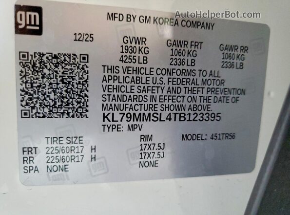 KL79MMSL4TB123395 2026 CHEVROLET TRAILBLAZER White Engine compartment view