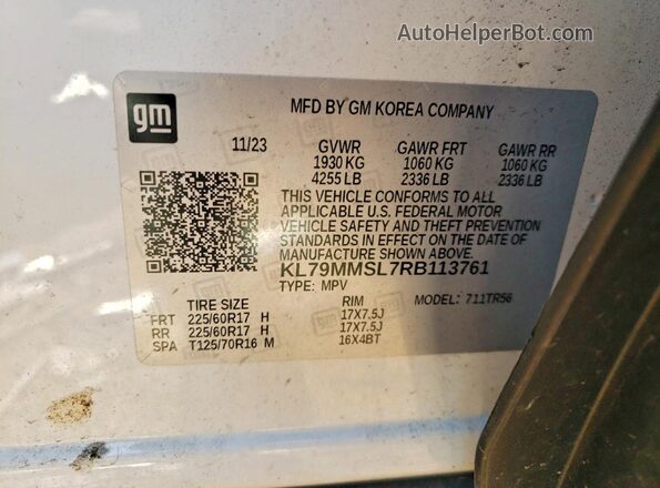 KL79MMSL7RB113761 2024 CHEVROLET TRAILBLAZER White Vista de la etiqueta del VIN