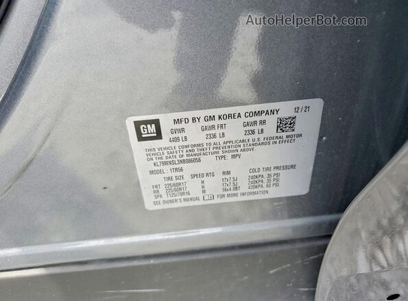 KL79MNSL3NB086056 2022 CHEVROLET TRAILBLAZER Gray 360 interior view