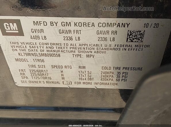 KL79MNSL5MB090558 2021 CHEVROLET TRAILBLAZER Black Widok komory silnika