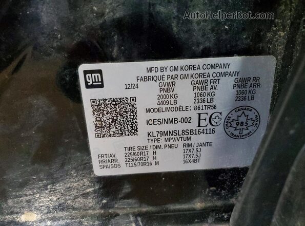 KL79MNSL8SB164116 2025 CHEVROLET TRAILBLAZER Black Vista de la etiqueta del VIN