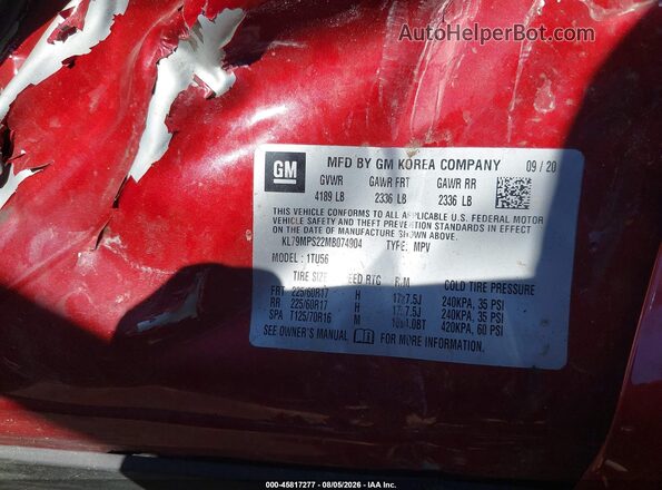 KL79MPS22MB074904 2021 CHEVROLET TRAILBLAZER Красный Вид подкапотного пространства
