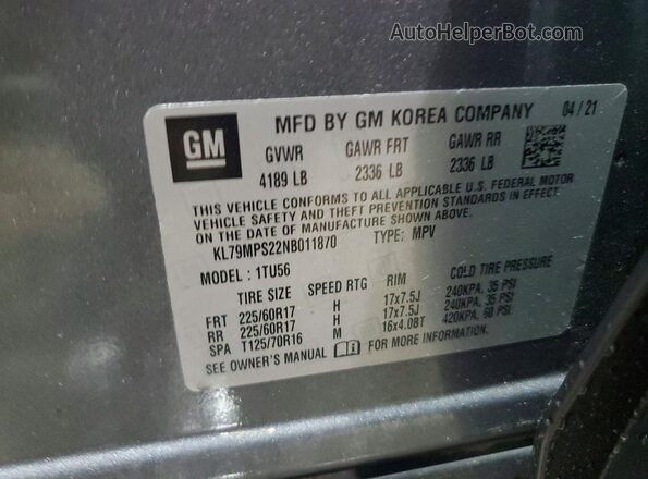 KL79MPS22NB011870 2022 CHEVROLET TRAILBLAZER Серый Панорамный вид салона 360°
