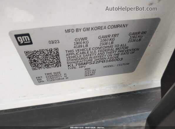 KL79MPS22PB166003 2023 CHEVROLET TRAILBLAZER White ძრავის განყოფილების ხედი
