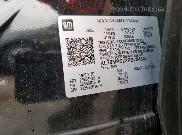 KL79MPS23PB204841 2023 CHEVROLET TRAILBLAZER Black VIN կոդի պիտակի տեսք