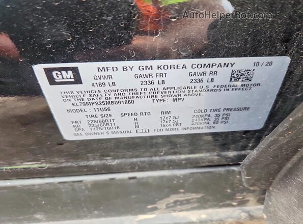 KL79MPS25MB091860 2021 CHEVROLET TRAILBLAZER Black VIN კოდის სტიკერის ხედი