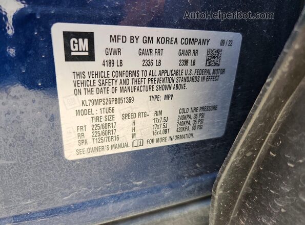 KL79MPS26PB051369 2023 CHEVROLET TRAILBLAZER Blue Vista del compartimento del motor