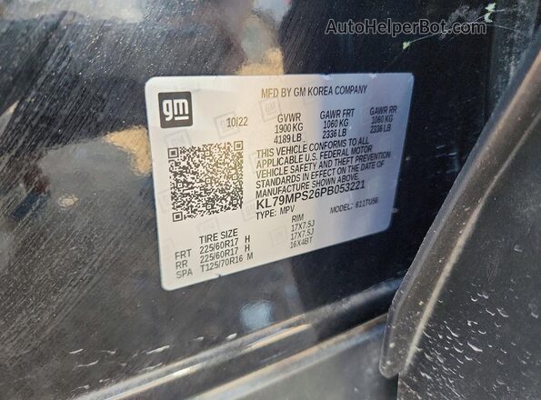 KL79MPS26PB053221 2023 CHEVROLET TRAILBLAZER Черный Вид наклейки с VIN-кодом