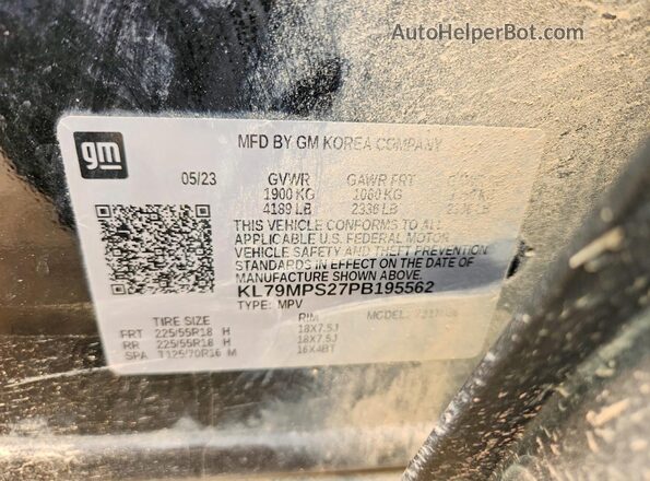 KL79MPS27PB195562 2023 CHEVROLET TRAILBLAZER Черный Вид наклейки с VIN-кодом