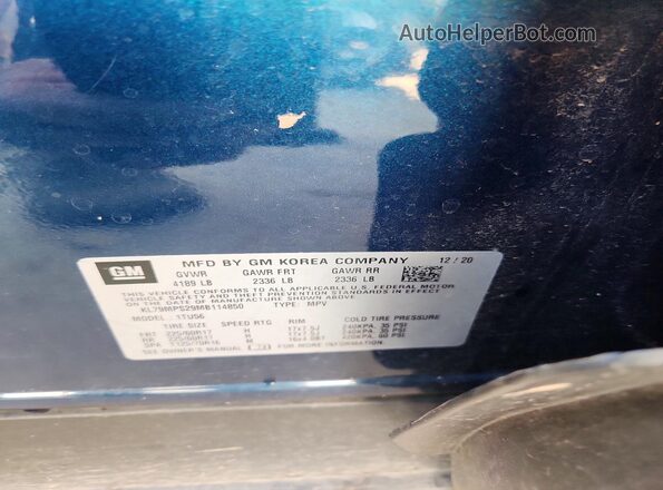 KL79MPS29MB114850 2021 CHEVROLET TRAILBLAZER Blue Вид підкапотного простору