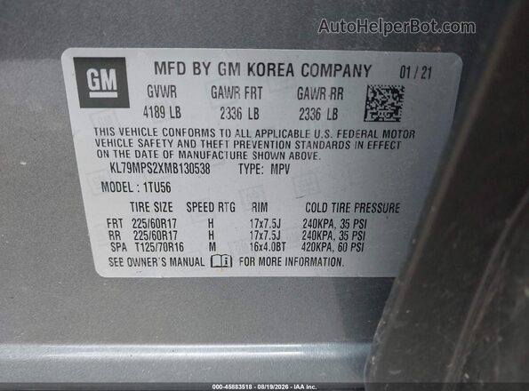 KL79MPS2XMB130538 2021 CHEVROLET TRAILBLAZER Gray Engine compartment view
