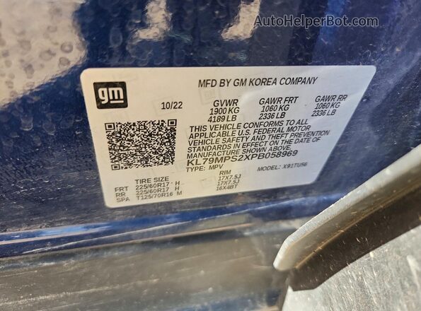 KL79MPS2XPB058969 2023 CHEVROLET TRAILBLAZER Blue Vista del compartimento del motor