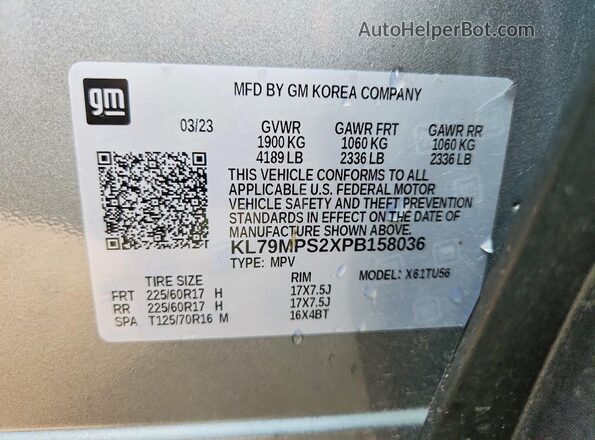 KL79MPS2XPB158036 2023 CHEVROLET TRAILBLAZER Silver Widok wnętrza 360 stopni
