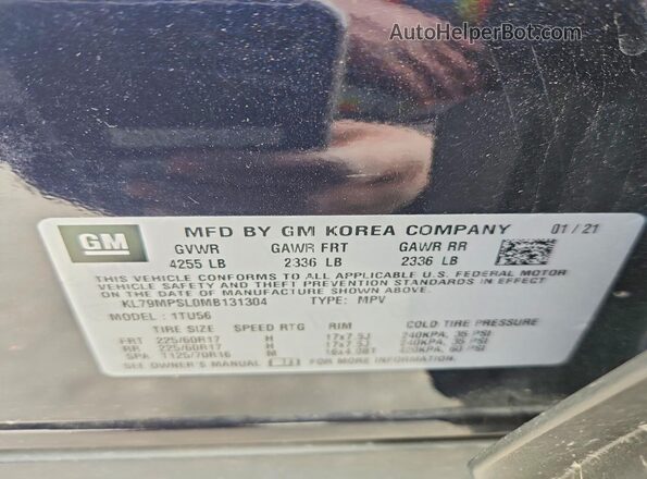 KL79MPSL0MB131304 2021 CHEVROLET TRAILBLAZER Black VIN կոդի պիտակի տեսք