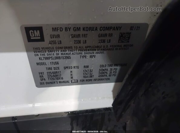 KL79MPSL0MB153965 2021 CHEVROLET TRAILBLAZER White ძრავის განყოფილების ხედი