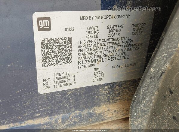KL79MPSL1PB111261 2023 CHEVROLET TRAILBLAZER Blue Շարժիչի բաժամունքի տեսք