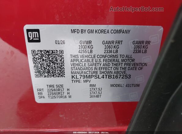 KL79MPSL4TB167253 2026 CHEVROLET TRAILBLAZER Красный Вид подкапотного пространства