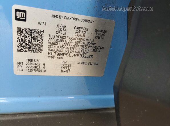 KL79MPSL5RB033523 2024 CHEVROLET TRAILBLAZER Blue Vista de la etiqueta del VIN
