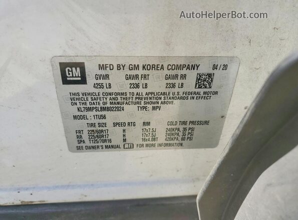 KL79MPSL8MB022024 2021 CHEVROLET TRAILBLAZER Белый Вид наклейки с VIN-кодом