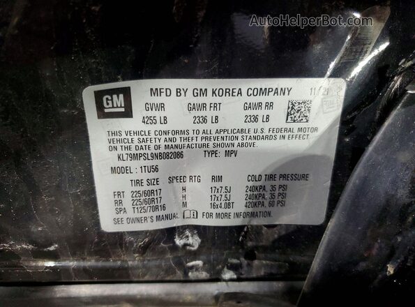KL79MPSL9NB082086 2022 CHEVROLET TRAILBLAZER Black VIN sticker view