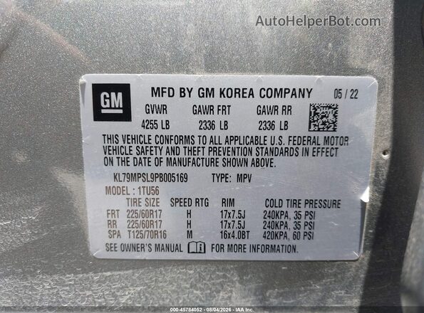 KL79MPSL9PB005169 2023 CHEVROLET TRAILBLAZER Серебряный Вид подкапотного пространства