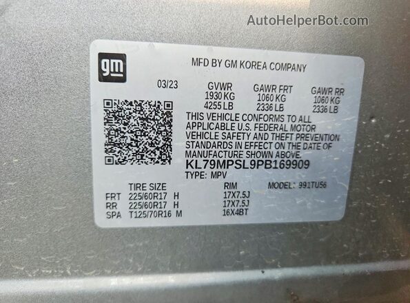 KL79MPSL9PB169909 2023 CHEVROLET TRAILBLAZER Gray VIN կոդի պիտակի տեսք