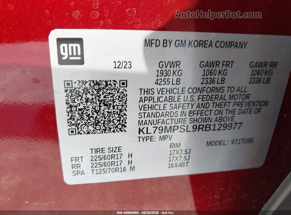 KL79MPSL9RB129977 2024 CHEVROLET TRAILBLAZER Red Engine compartment view