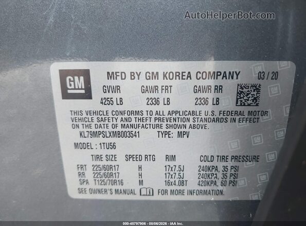 KL79MPSLXMB003541 2021 CHEVROLET TRAILBLAZER Gray Widok komory silnika