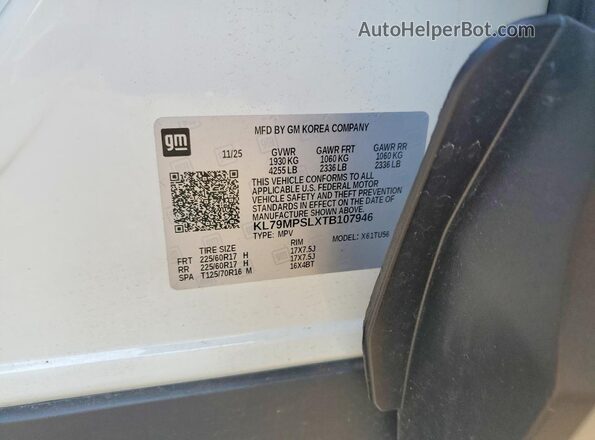 KL79MPSLXTB107946 2026 CHEVROLET TRAILBLAZER White Vista del compartimento del motor