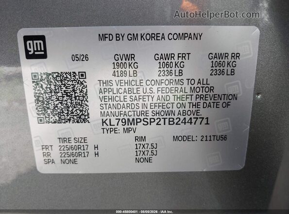 KL79MPSP2TB244771 2026 CHEVROLET TRAILBLAZER Silver Vista del compartimento del motor