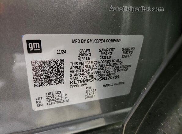 KL79MPSP6SB120789 2025 CHEVROLET TRAILBLAZER Gray Вид наклейки з VIN-кодом