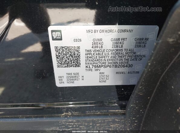 KL79MPSP6TB206430 2026 CHEVROLET TRAILBLAZER Черный Вид подкапотного пространства