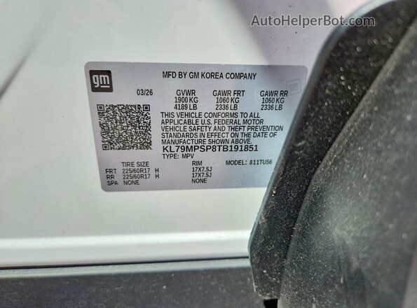 KL79MPSP8TB191851 2026 CHEVROLET TRAILBLAZER White Widok naklejki z numerem VIN
