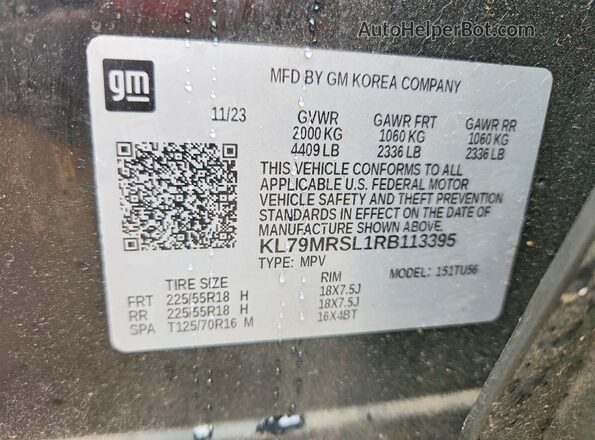 KL79MRSL1RB113395 2024 CHEVROLET TRAILBLAZER Black Engine compartment view