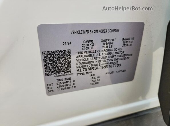 KL79MRSL1RB167103 2024 CHEVROLET TRAILBLAZER Белый Вид наклейки с VIN-кодом