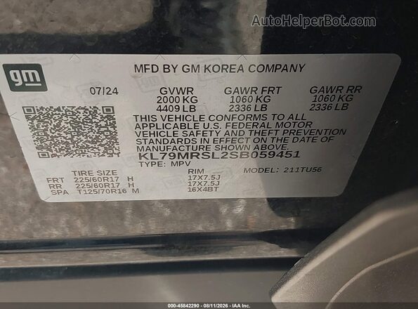KL79MRSL2SB059451 2025 CHEVROLET TRAILBLAZER Black Engine compartment view