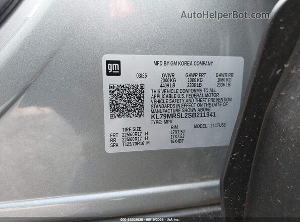 KL79MRSL2SB211941 2025 CHEVROLET TRAILBLAZER Серебряный Вид подкапотного пространства