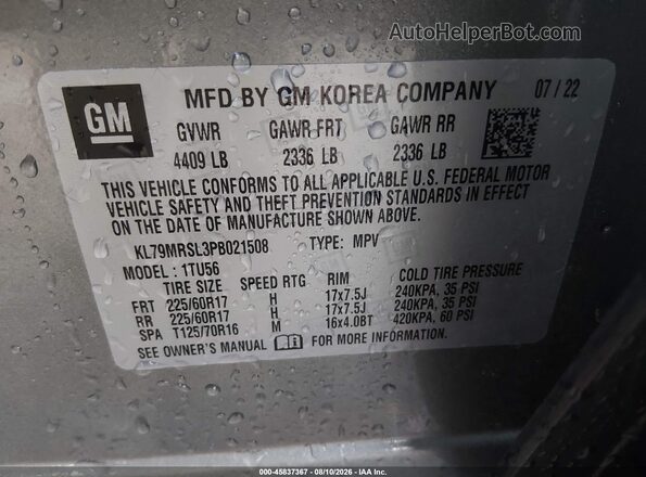 KL79MRSL3PB021508 2023 CHEVROLET TRAILBLAZER Gray Vista del compartimento del motor